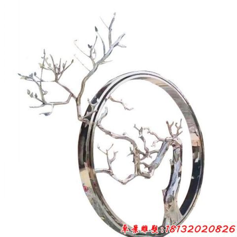 廣場鏡面圓環樹枝